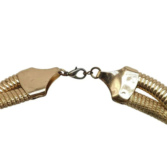 Snake Double Chunky Chain Choker Necklace Lobster Closure Gold Tone Vintage - Picture 4 of 6